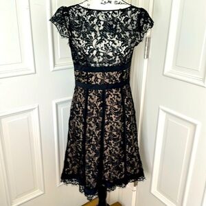 🖤 Elegant Black Lace Cocktail Dress – Cap Sleeves, Lined, Size S 🖤